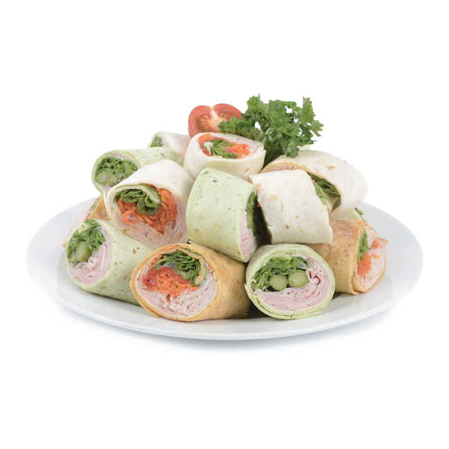 Plateau de mini sandwichs roulés sur pain tortillas